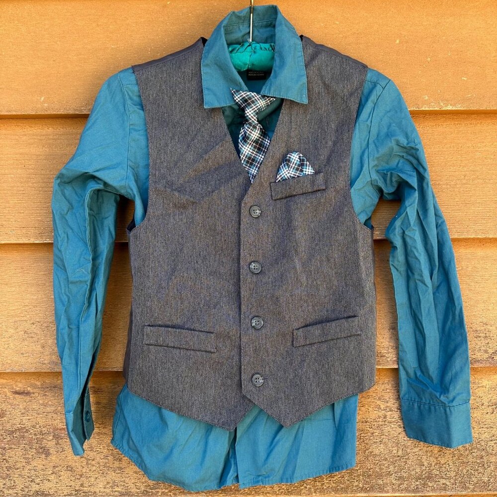 Dockers Boys Dress Shirt Vest & Clip-On Size 10 Cotton/Polyester Blend